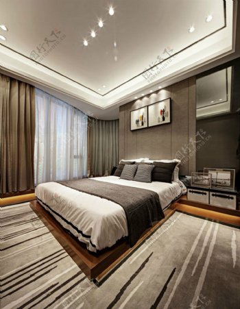 现代简约卧室条纹地毯室内装修效果图