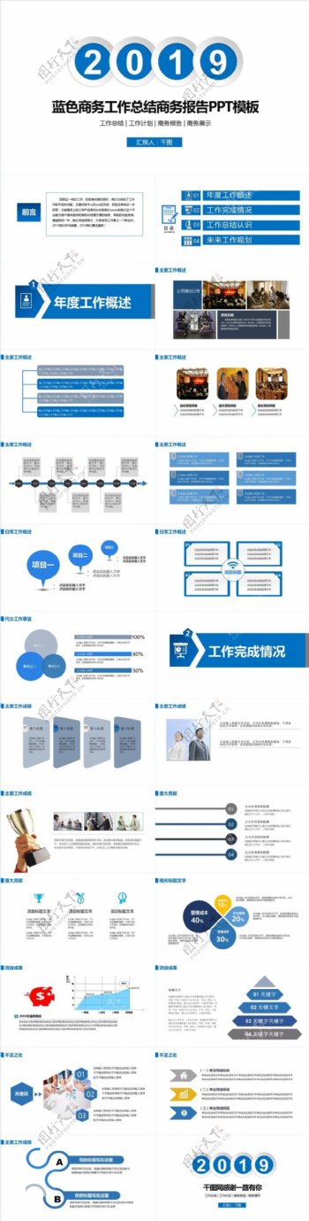 蓝色商务工作总结商务报告PPT模板