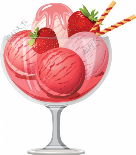 红色草莓冰淇淋免抠png透明图层素材