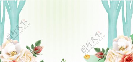 手绘粉色花朵banner背景素材