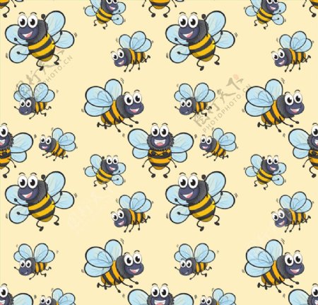 卡通小蜜蜂动物无缝背景矢量素材