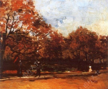荒凉寂寥的秋景油画