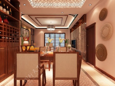 新中式风格餐厅室内效果图