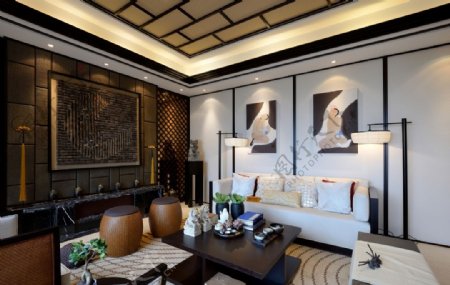 中式客厅装饰画效果图