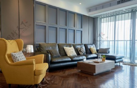 现代简约室内客厅沙发背景墙效果图