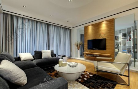 现代简约室内客厅电视墙效果图