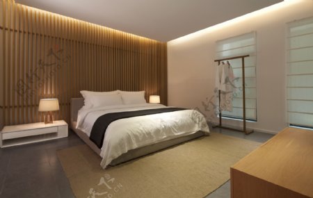 日式简约清新卧室浅灰色地板室内装修效果图