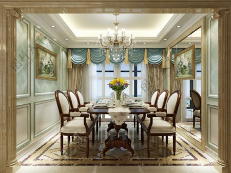 欧式轻奢客厅亮面瓷砖地板室内装修效果图