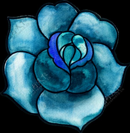 蓝色优雅花卉透明素材