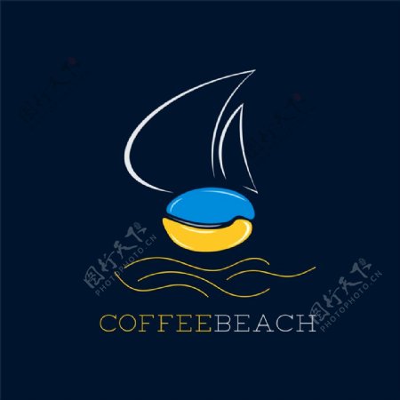 帆船咖啡豆标志图片