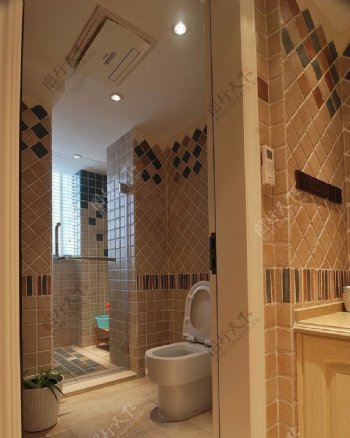 现代卫生间格子瓷砖背景墙室内装修效果图