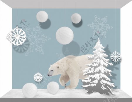 冬季橱窗雪球寒冬海报北极熊海报