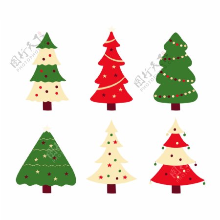 红色绿色圣诞树免抠psd透明素材
