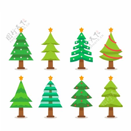 各种绿色卡通圣诞树免抠psd透明素材
