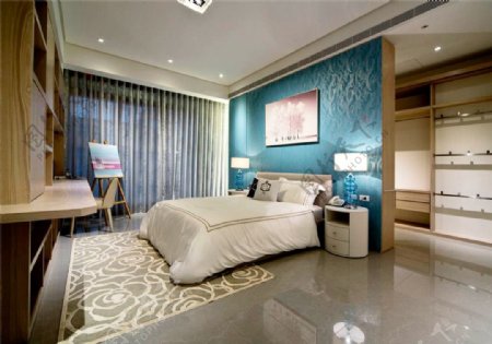 现代时尚卧室瓷砖地板室内装修效果图