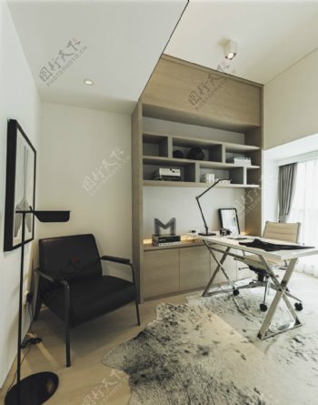 北欧极简客厅黑色椅子室内装修效果图