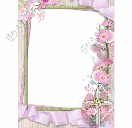 时尚粉红色花卉边框免抠psd透明素材