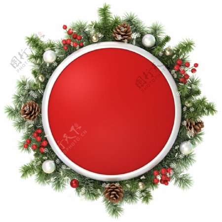 红色圣诞松枝圆环元素