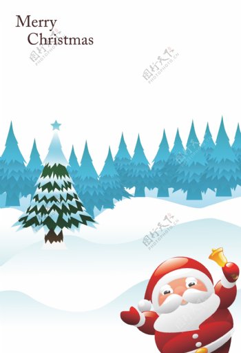 快乐圣诞老人森林积雪海报背景素材