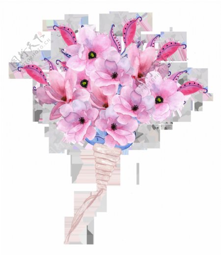 粉色手盆花卡通透明素材
