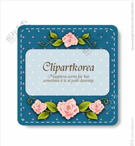 清新粉红花朵蓝色卡片素材