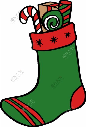 卡通绿色圣诞袜装饰PNG元素