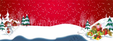 冬季红色雪地圣诞元素banner背景