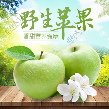淘宝绿色新鲜水果苹果高清主图直通车背景