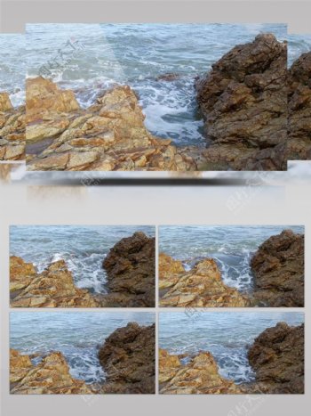 海水拍打岩石实拍视频素材