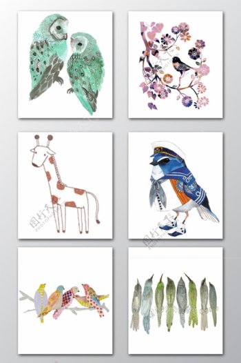 卡通可爱彩色小鸟动物素材