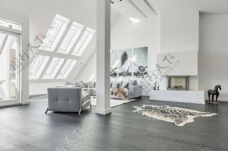 北欧极简客厅灰色地板室内装修效果图