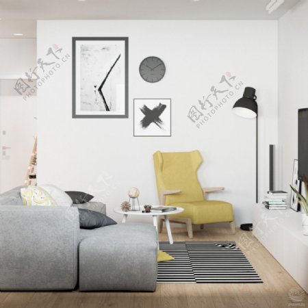 现代清新客厅深黄色皮质单人椅室内装修图