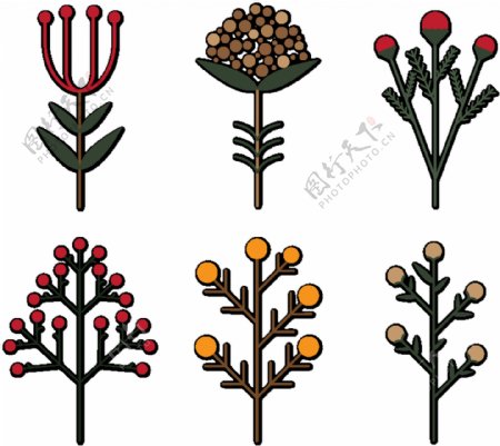 六款植物卡通透明素材