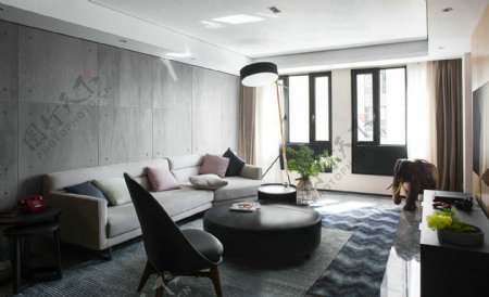 简约时尚客厅灰色沙发背景装修效果图