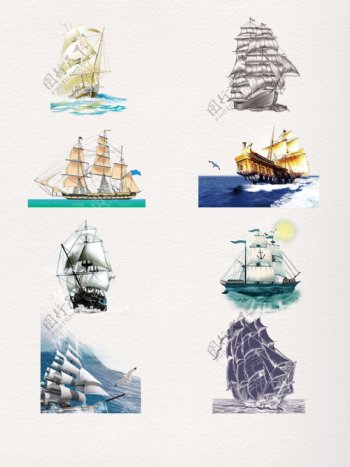 大海的帆船装饰元素