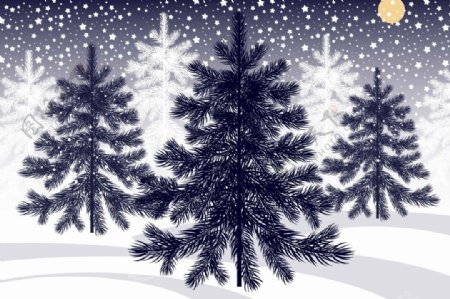 圣诞树雪景圣诞节