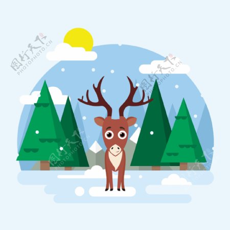 扁平化圣诞麋鹿插画素材