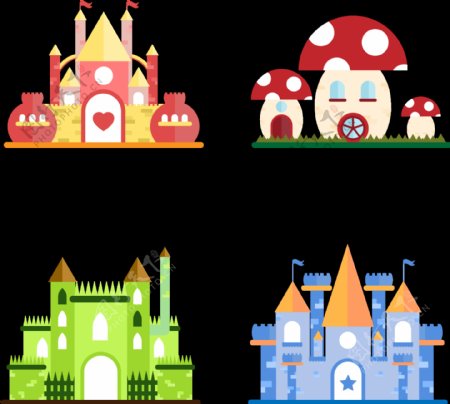 4座彩色童话城堡图案元素