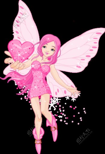 卡通粉色蝴蝶仙子图案元素
