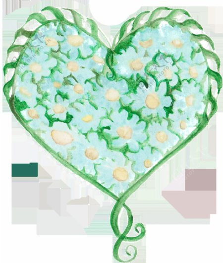手绘绿色心形图案透明爱心