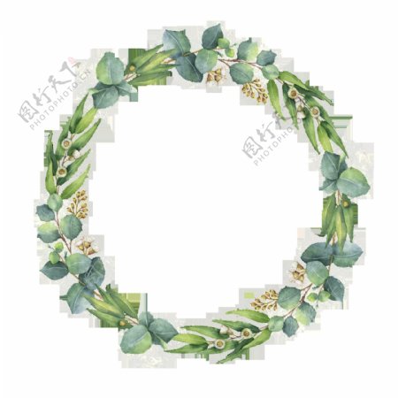 绿叶花环装饰简约透明素材