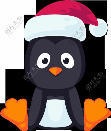 戴着圣诞帽坐着的小企鹅透明卡通素材
