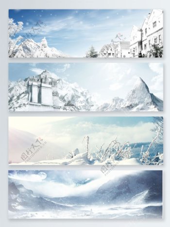 冬天雪乡大气白色海报背景
