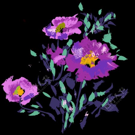 浪漫紫色花朵手绘菊花装饰元素