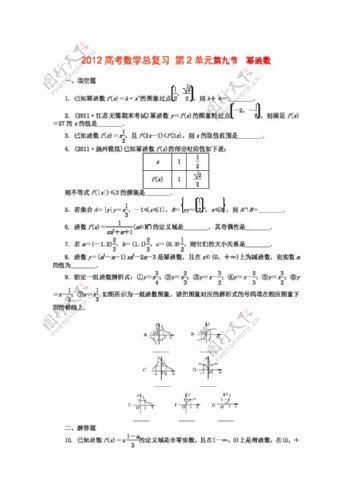 数学苏教版2012高考数学总复习第2单元第9节幂函数文