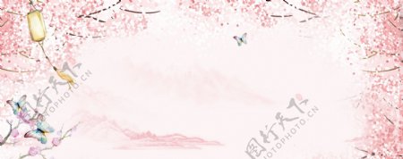 粉色花朵banner背景设计