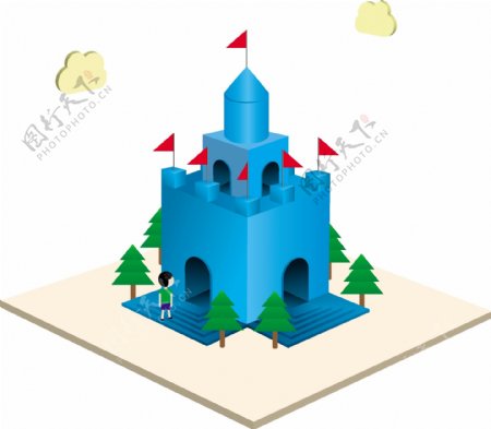 2.5D积木城堡动画AI矢量元素