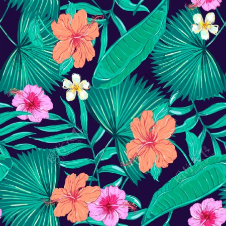 时尚彩色热带植物插画