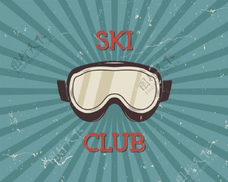 做旧灰蓝色滑雪俱乐部标识矢量图标素材