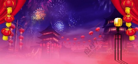 2018新年中国风物品灯笼psd海报背景